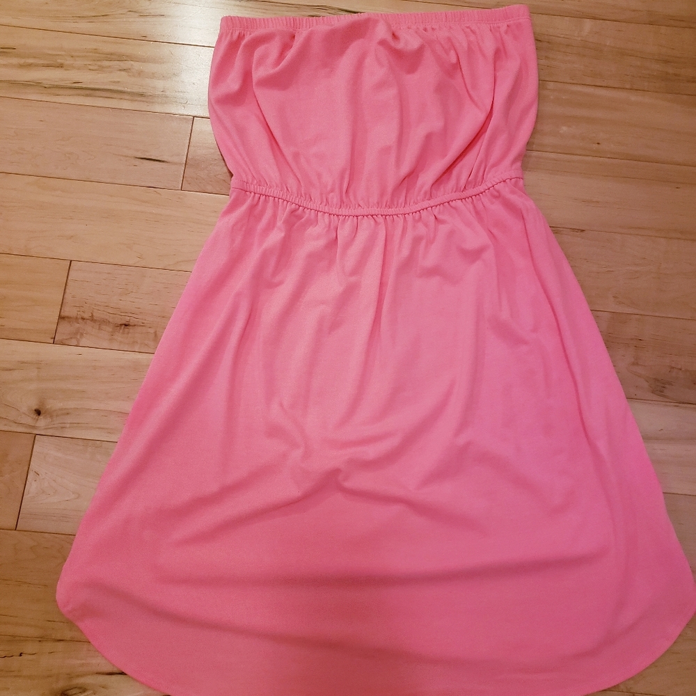 Hot Pink Strapless Dress/Swimsuit Cover up